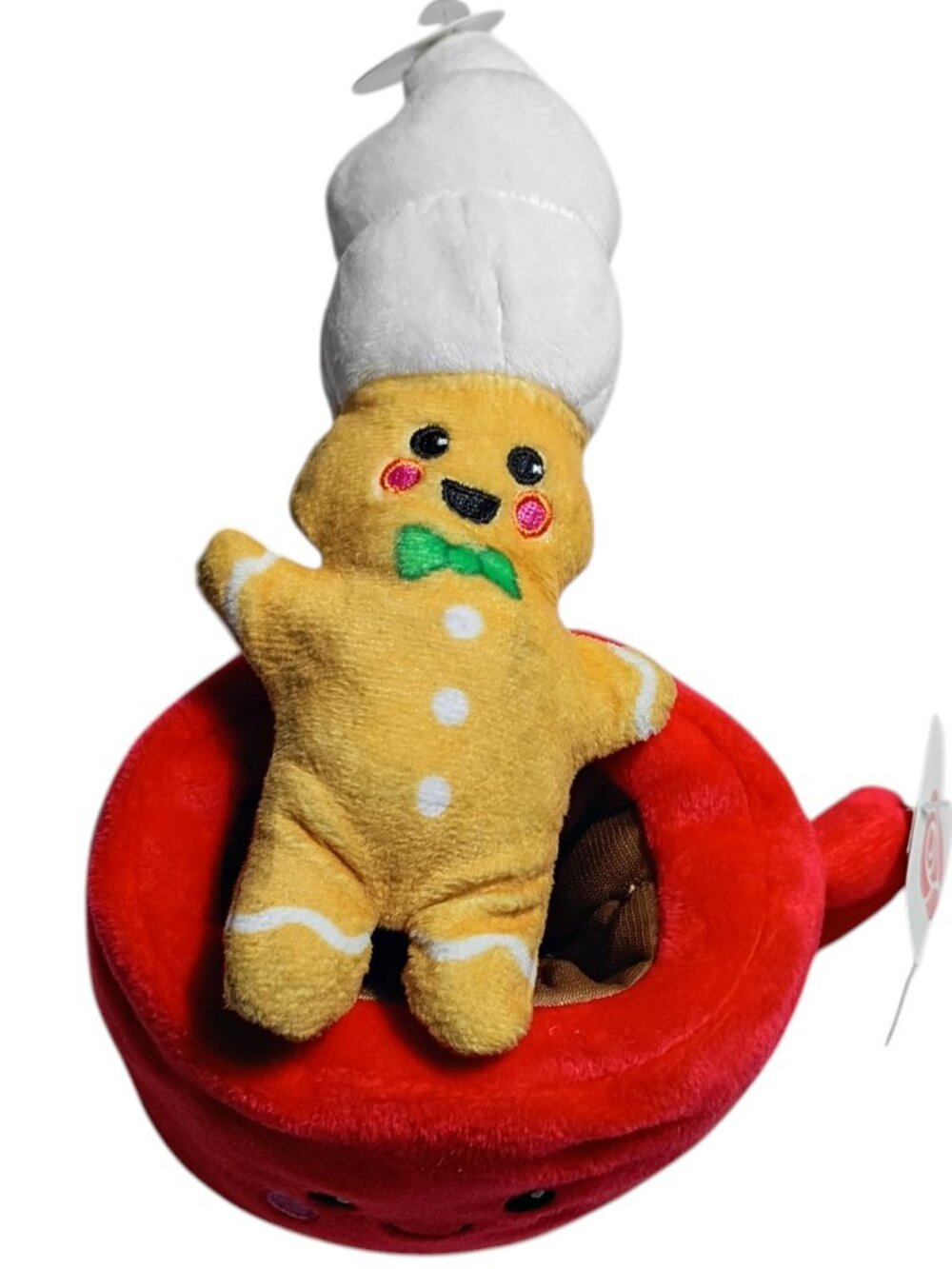 American Greetings Gingerbread Cup Plush Pull-Up Surprise Stuffed Toy Red